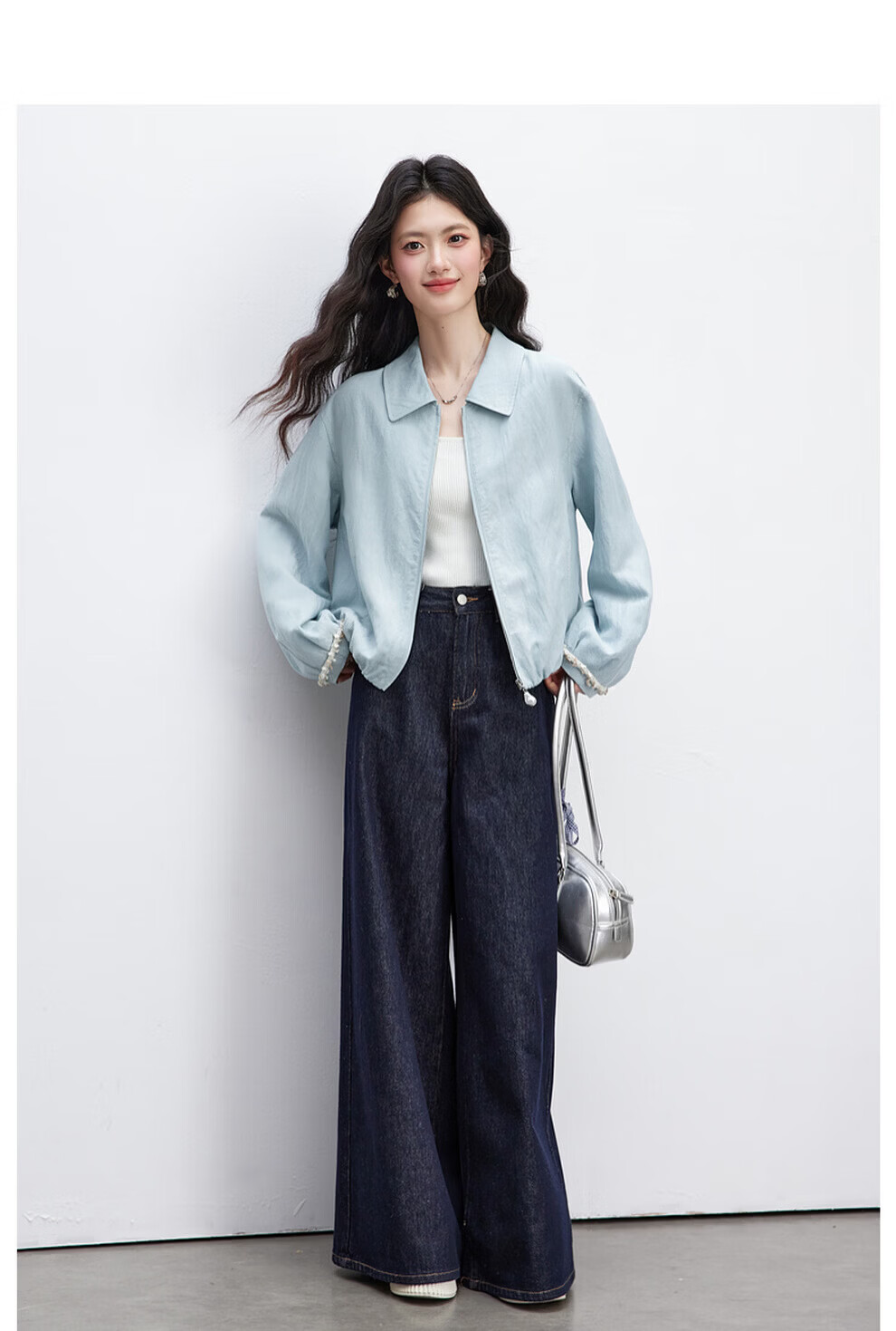 Vimly Baen Style Short Jacket for Women, Spring And Autumn New Arrival, Lyocell Fabric, Petite Versatile Lapel Coat, Water Blue, Size S 15